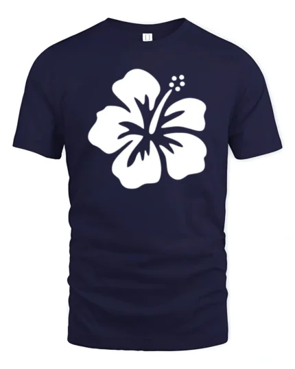 Minimal Hibiscus Flower Tropical Beach Aesthetic Graphic Tee Tshirt - navy t-shirt on white background
