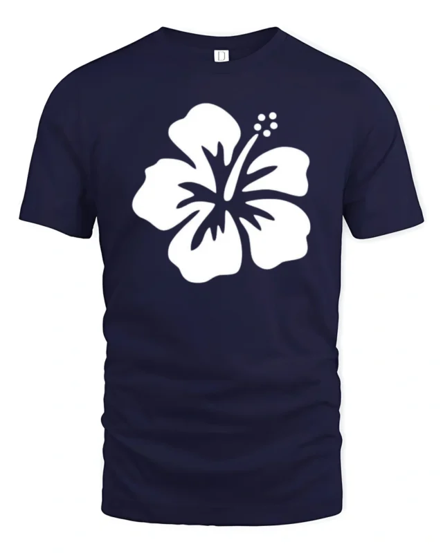 Minimal Hibiscus Flower Tropical Beach Aesthetic Graphic Tee Tshirt - navy t-shirt on white background
