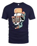 Chill Skull Beach Sunglasses Summer Vibe Funny Graphic Tee Tshirt - navy t-shirt on white background