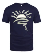 Oceano Sunrise Wave Minimalist Beach Vibe Adventure Tee Aesthetic Tshirt - navy t-shirt on white background