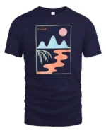 Adventure Division Retro Landscape Graphic Tee Modern Art Vibe Tshirt - navy t-shirt on white background