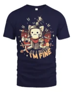 Funny Cat Knight Im Fine Graphic Tee Cute Warrior Humor Tshirt - navy t-shirt on white background