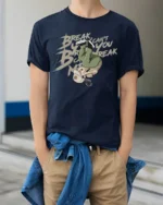 Breakdance Street Style Break Cant You Break Graphic Tee Cool Tshirt - model wearing navy tee with hands in pockets