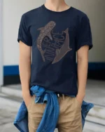 Inner Peace Whale Shark Dolphin Ocean Life Graphic Tee Calm Tshirt - model wearing navy tee with hands in pockets