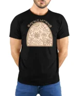Peace Within Boho Spiritual Sun Flower Art Tee Calm Aesthetic Tshirt - model wearing black tee with hands behind back