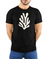 Minimal Coral Reef Ocean Graphic Tee Clean Aesthetic Beach Tshirt - model wearing black tee with hands behind back