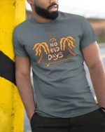 No Bad Days Palm Tree Beach Vibe Positive Energy Graphic Tee Tshirt - model wearing grey tee, leaning on column