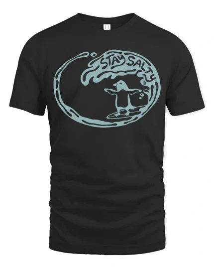 Stay Salty Penguin Surf Wave Graphic Tee Fun Beach Vibes Tshirt - black t-shirt on white background