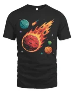 Fiery Meteor Space Planets Galaxy Explosion Graphic Tee Tshirt - black t-shirt on white background