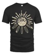 Stoked Surf Sun Retro Beach Vibes Graphic Tee Tshirt - black t-shirt on white background