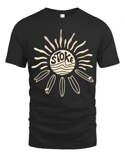Stoked Surf Sun Retro Beach Vibes Graphic Tee Tshirt - black t-shirt on white background