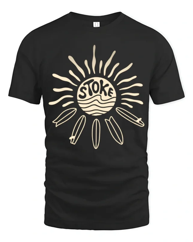 Stoked Surf Sun Retro Beach Vibes Graphic Tee Tshirt - black t-shirt on white background
