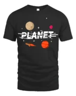 Retro Planet Rocket Space Adventure Graphic Tee Tshirt - black t-shirt on white background