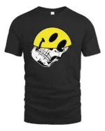 Edgy Skull With Smile Helmet Graphic Tee Tshirt Urban Vibes - black t-shirt on white background