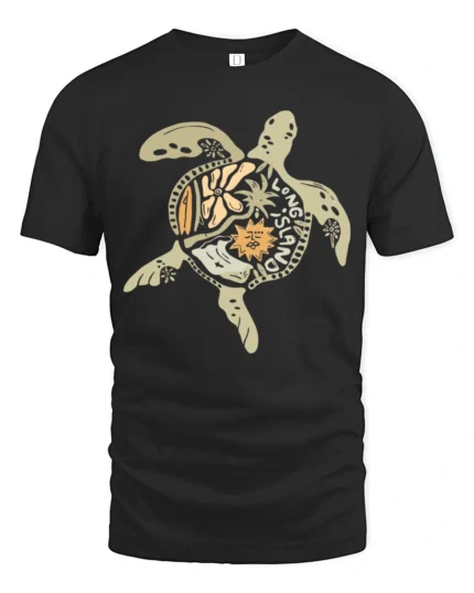 Long Island Sea Turtle Boho Ocean Art Graphic Tee Coastal Tshirt - black t-shirt on white background