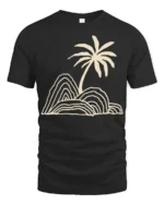 Minimal Palm Tree Island Line Art Beach Vibe Graphic Tee Tshirt - black t-shirt on white background