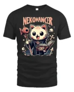 Cute Nekomancer Cat Necromancer Funny Magic Graphic Tee Tshirt - black t-shirt on white background