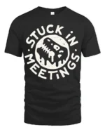 Stuck In Meetings Funny Office Humor Melting Face Tee Tshirt - black t-shirt on white background
