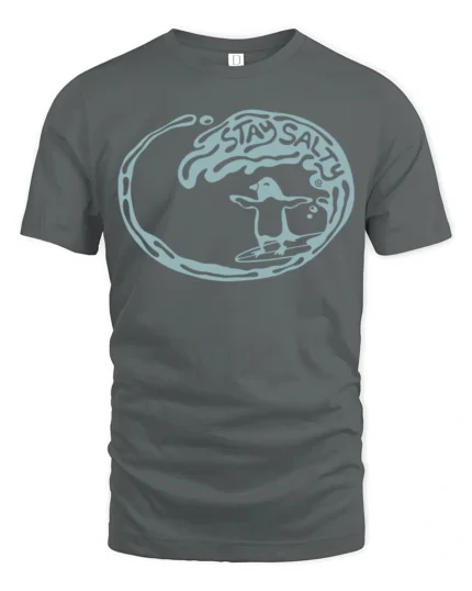 Stay Salty Penguin Surf Wave Graphic Tee Fun Beach Vibes Tshirt - gray t-shirt on white background