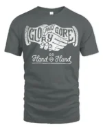 Glory And Gore Go Hand In Hand Vintage Handshake Graphic Tee Tshirt - gray t-shirt on white background