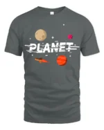 Retro Planet Rocket Space Adventure Graphic Tee Tshirt - gray t-shirt on white background