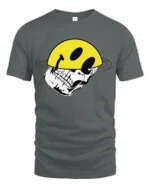 Edgy Skull With Smile Helmet Graphic Tee Tshirt Urban Vibes - gray t-shirt on white background