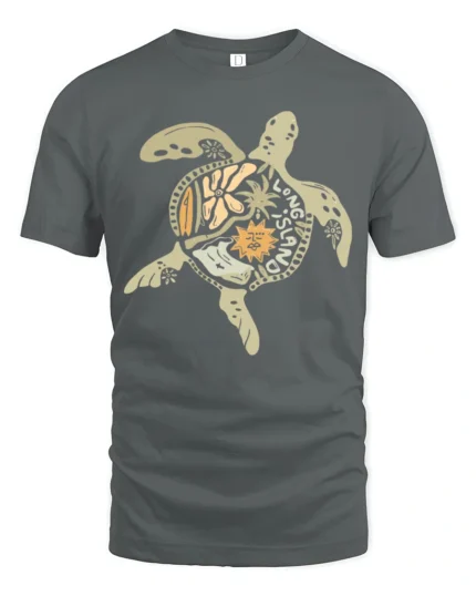 Long Island Sea Turtle Boho Ocean Art Graphic Tee Coastal Tshirt - gray t-shirt on white background
