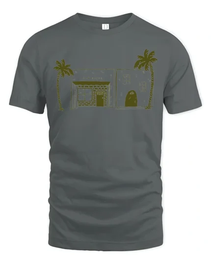 Minimal Beach House Palm Tree Coastal Sketch Graphic Tee Tshirt - gray t-shirt on white background