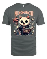 Cute Nekomancer Cat Necromancer Funny Magic Graphic Tee Tshirt - gray t-shirt on white background
