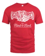Glory And Gore Go Hand In Hand Vintage Handshake Graphic Tee Tshirt - red t-shirt on white background