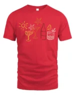 Summer Cocktail Beach Vibes Line Art Drinks Party Graphic Tee Tshirt - red t-shirt on white background