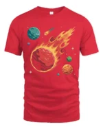 Fiery Meteor Space Planets Galaxy Explosion Graphic Tee Tshirt - red t-shirt on white background