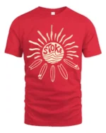 Stoked Surf Sun Retro Beach Vibes Graphic Tee Tshirt - red t-shirt on white background