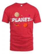 Retro Planet Rocket Space Adventure Graphic Tee Tshirt - red t-shirt on white background