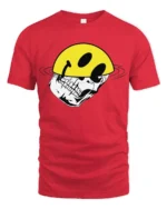 Edgy Skull With Smile Helmet Graphic Tee Tshirt Urban Vibes - red t-shirt on white background