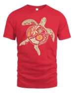 Long Island Sea Turtle Boho Ocean Art Graphic Tee Coastal Tshirt - red t-shirt on white background