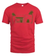 Minimal Beach House Palm Tree Coastal Sketch Graphic Tee Tshirt - red t-shirt on white background
