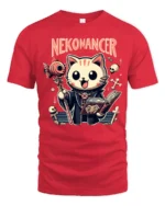 Cute Nekomancer Cat Necromancer Funny Magic Graphic Tee Tshirt - red t-shirt on white background