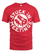 Stuck In Meetings Funny Office Humor Melting Face Tee Tshirt - red t-shirt on white background