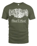 Glory And Gore Go Hand In Hand Vintage Handshake Graphic Tee Tshirt - military green t-shirt on white background