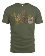 Summer Cocktail Beach Vibes Line Art Drinks Party Graphic Tee Tshirt - military green t-shirt on white background