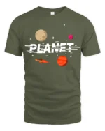 Retro Planet Rocket Space Adventure Graphic Tee Tshirt - military green t-shirt on white background