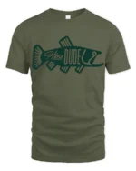 Hey Dude Funny Fishing Fish Silhouette Graphic Tee Tshirt - military green t-shirt on white background