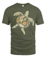 Long Island Sea Turtle Boho Ocean Art Graphic Tee Coastal Tshirt - military green t-shirt on white background