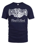 Glory And Gore Go Hand In Hand Vintage Handshake Graphic Tee Tshirt - navy t-shirt on white background