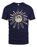 Stoked Surf Sun Retro Beach Vibes Graphic Tee Tshirt - navy t-shirt on white background