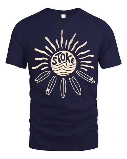 Stoked Surf Sun Retro Beach Vibes Graphic Tee Tshirt - navy t-shirt on white background