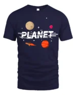 Retro Planet Rocket Space Adventure Graphic Tee Tshirt - navy t-shirt on white background