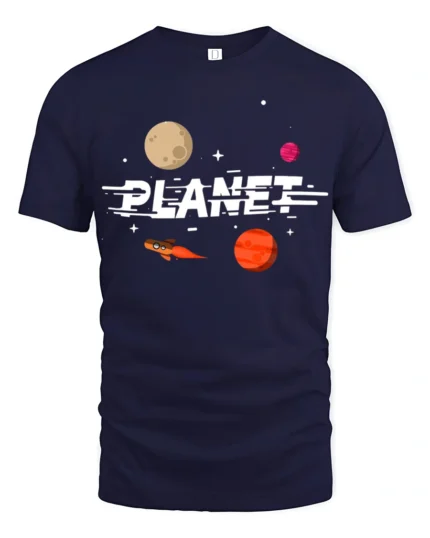 Retro Planet Rocket Space Adventure Graphic Tee Tshirt - navy t-shirt on white background