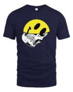Edgy Skull With Smile Helmet Graphic Tee Tshirt Urban Vibes - navy t-shirt on white background